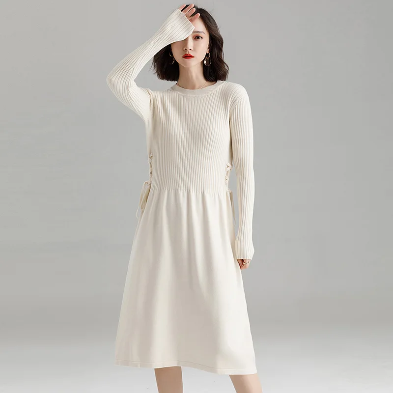 

Autumn and winter knitted dress Korean long-sleeved slim thin bottoming sweater dress women's fashion rendering Dress z8618