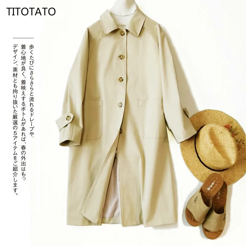 

TITOTATO 2019 Spring Modis Leisure Women Windbreaker Long Manteau Femme Loose Trench Coat For Clothes Mujer Plus Size Suit-dress