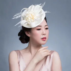 Women Chic Fascinator Hat Cocktail Wedding Party Church Headpiece Kentucky Headwear Feather Hair Accessories Sinamay Fascinators