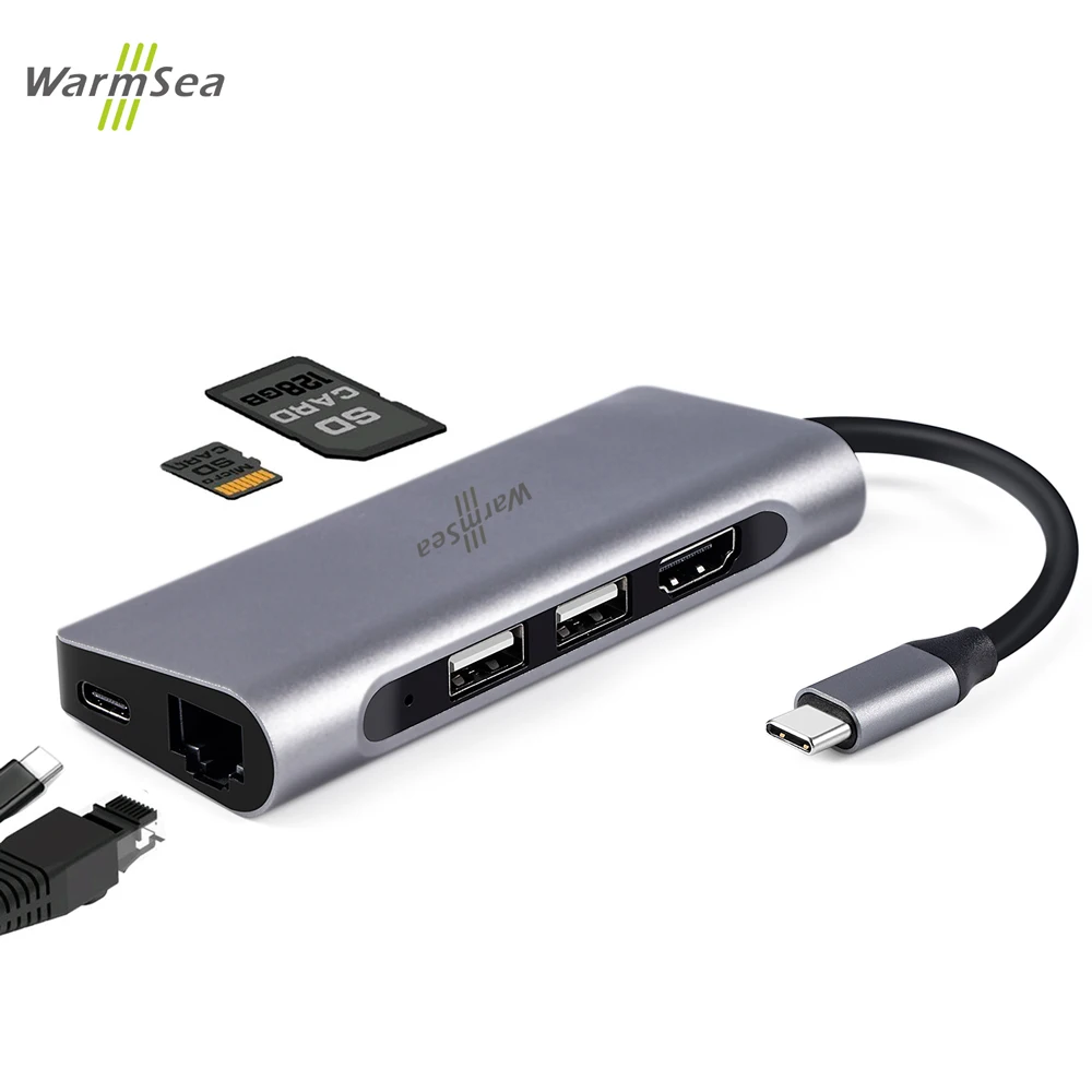 

USB Type C HUB With HDMI 4K RJ45 PD Thunderbolt 3 Adapter 2 USB 2.0 Type C Power Delivery SD TF Card Reader for MacBook pro