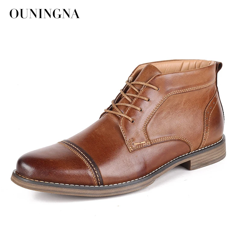 

OUNINGNA Brand shoes 2019 new fashion winter men's casual shoes British style high quality cow leather Martin boots oxford shoes