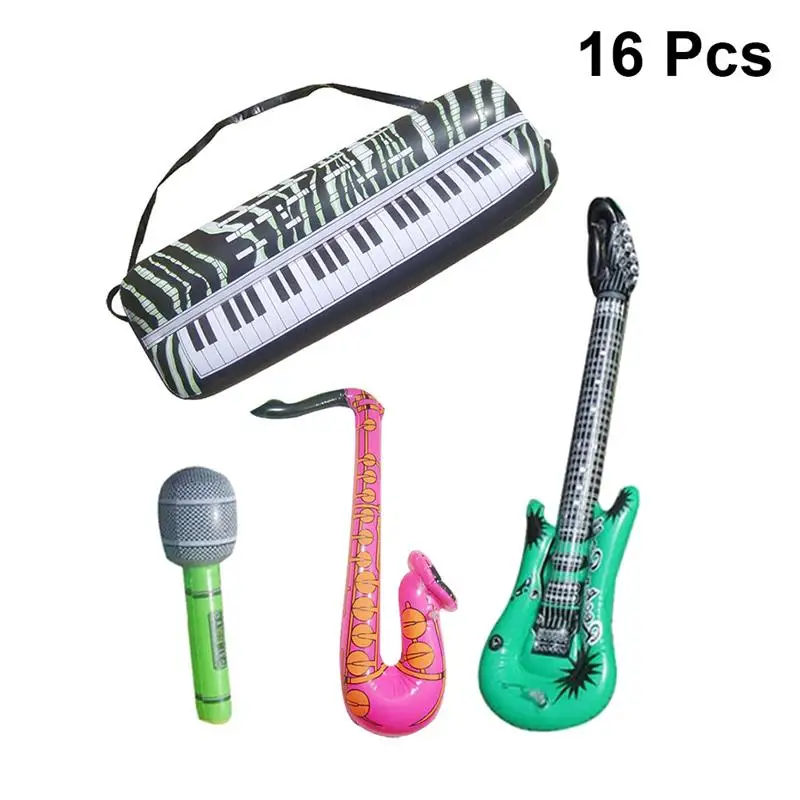 

16PCS Inflatable Musical Rock Band Novelty Cool Fun Toys Realistic Toys Instruments for Kids Party Musical Instrument Toys