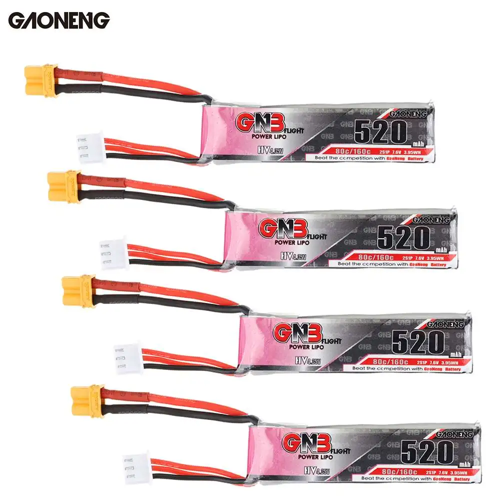 

2PCS/4PCS Gaoneng 7.6V 520mAh 80C 2S HV 4.35V Lipo Battery XT30 Plug for RC Drones FPV Quadcopter Power Charging