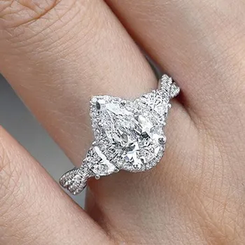 

Huitan Wedding Anniversary Ring with Pear Shape Cubic Zirconia Prong Setting Fashion Engagement Rings for Women Valentines Gift