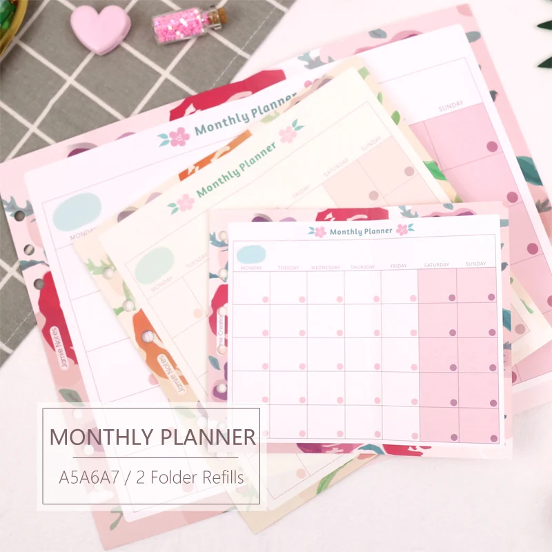 

MyPretties Floral Monthly Planner Refill Papers A5 A6 A7 2 Fold Filler Papers for 6 Hole Binder Organizer Notebook Papers N.468