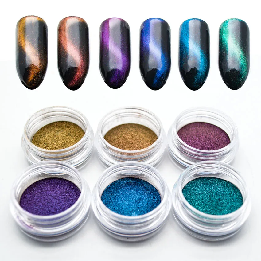 

0.2g Cat Eye Effect Magic Mirror Nail Glitter Powder Cat's Eye Pigment UV Gel Polish Nail Art Dust Pigment DIY 6 Colors SF2043