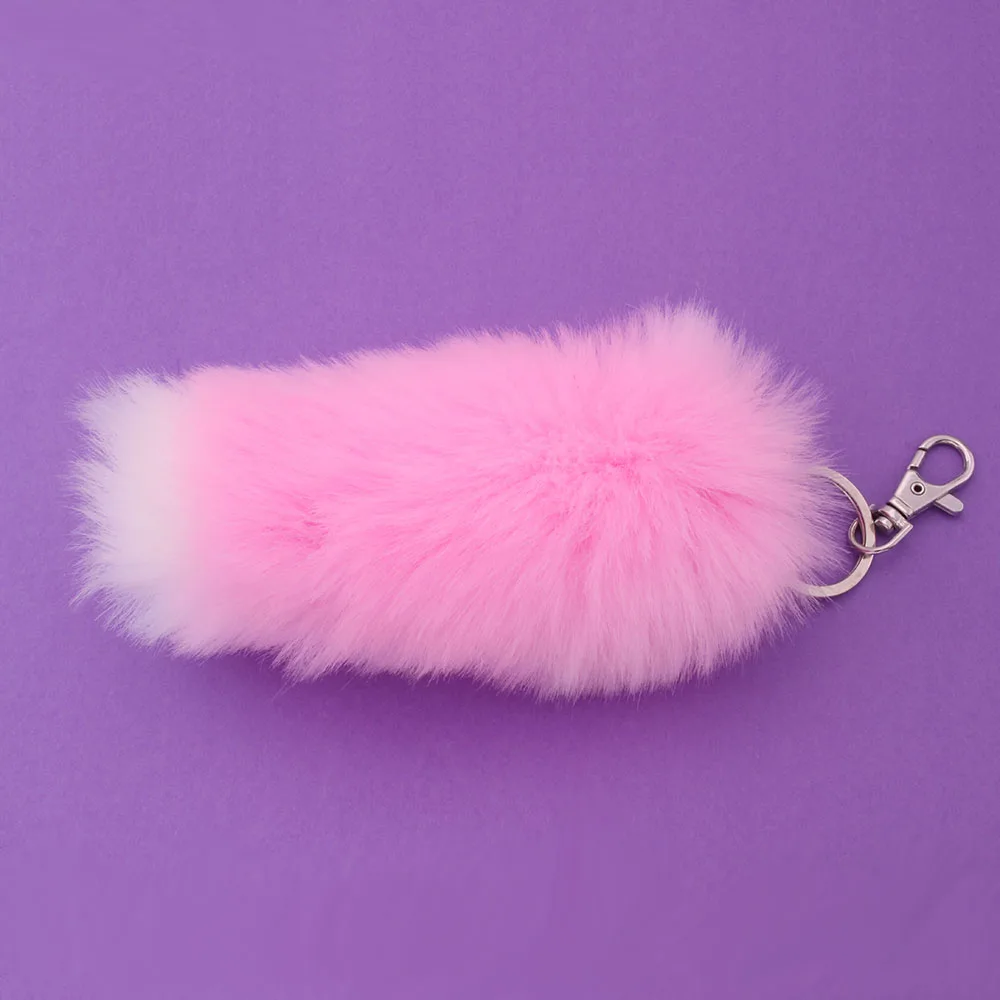 

pretty cute squirrel tail keyring fur ball pompon pink white fluffy Artificial hare fox fur keychain can bag accessory for woman