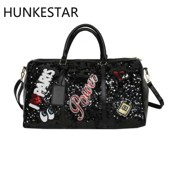 

4 Colors Large Capacity Yoga Pu Fitness Bag Letters Sequins Sports Gym Bag for Women Sac De Sport 2019 New Pink Black Green