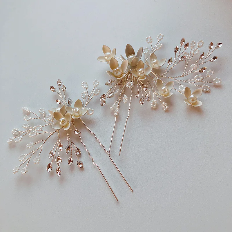 1 пара новых корейских ручной работы бисером цветок шпилька для волос кристалл свадебная прическа палка цветок невесты головной убор