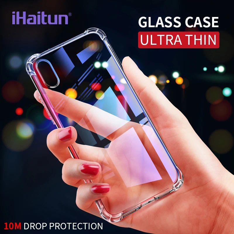 IHaitun роскошный стеклянный чехол для iPhone X чехлы Защита от падения ультра тонкий