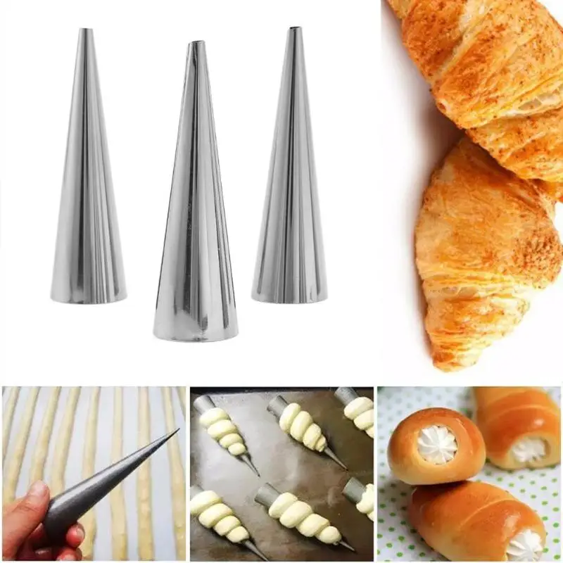Новые 5 шт DIY конусы для выпечки из нержавеющей стали спиральных Круассанов трубы