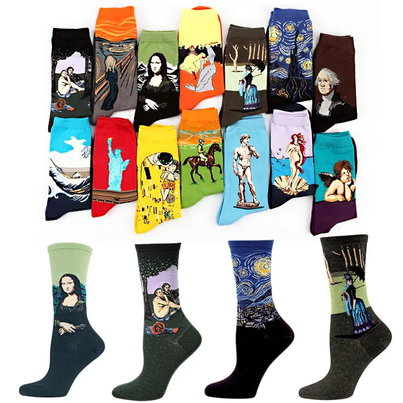 

Hot LNRRABC 19 Patterns Cotton Famous Painting Printed Character Harajuku Design Women Men Art Socks Clothing Accessories