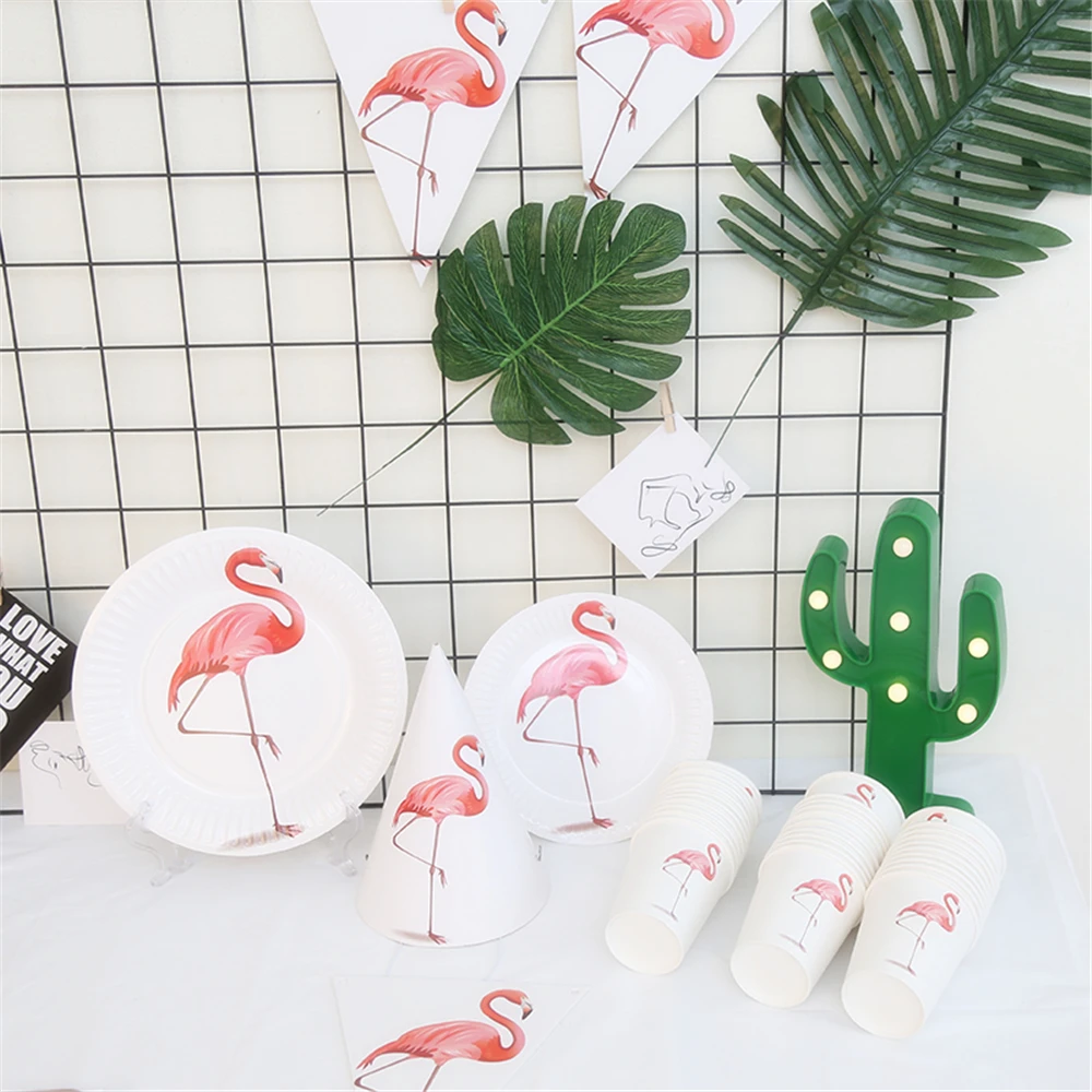 

Flamingo Disposable Tableware Sets Wedding Bachelorette Cake Paper Plates Cups Flamingo Flag Birthday Party Decorations Adult