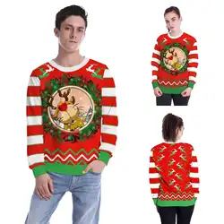 Рождественский Повседневный пуловер унисекс с круглым вырезом и длинными рукавами, Свободный пуловер, свободный свитер
