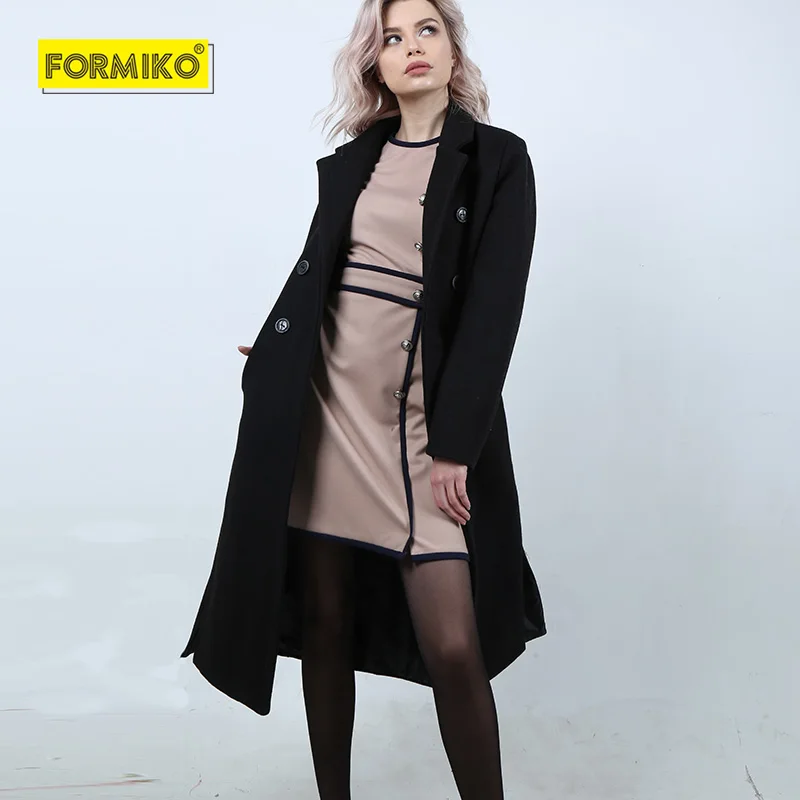 Formiko Женское зимнее шерстяное пальто с отложным воротником однотонное мягкое