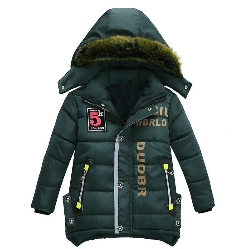 Baby Boy Coat Children's Clothing Winter Style Letter Print Warm Cotton Hooded Jacket