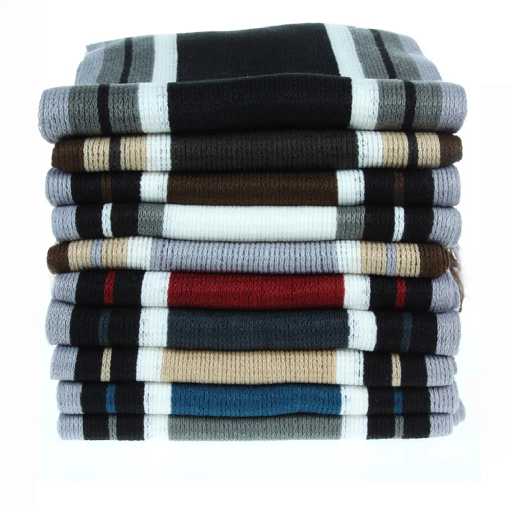 Mens Knitted Wool Shawl Scarves Fashion Winter Couple Striped Scarf with Tassels