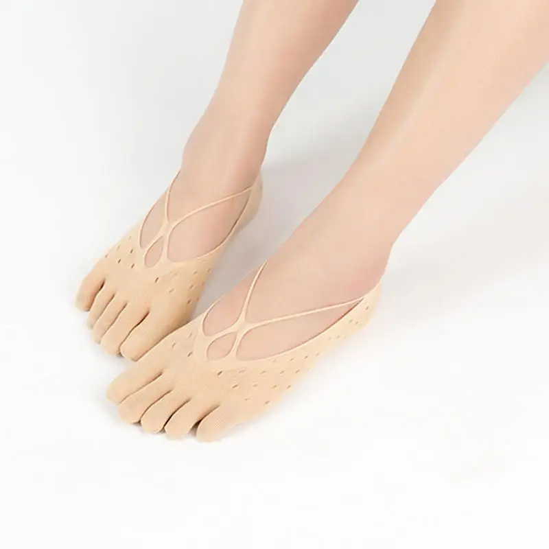 Женские летние шелковые носки с пятью пальцами Нескользящие тонкие носки для пальцев женские спортивные брюки для занятий йогой забавные невидимые носки-лодочки