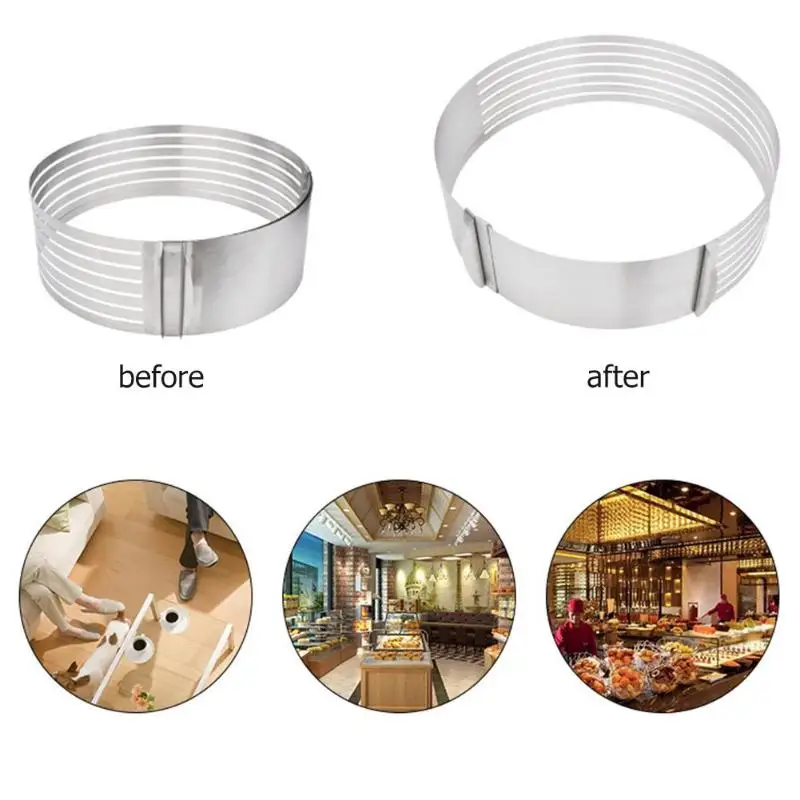

Adjustable Stainless Steel Round Cake Layer Confectionery Tool Cutter Mold Cake Slicer Circle Mold Cake Decorating Tools