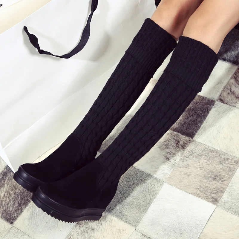 

2019 New Leather Boots Autumn And Winter Wool Over Knee Boots Round Head Wear More Boots Increased