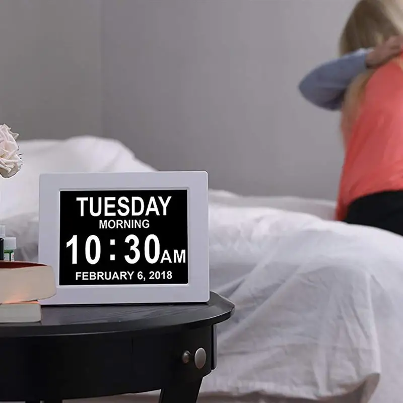 

1Pc New EU/US Plug LED Display Time LCD Digital Alarm Clock Home Decoration Clock Auto Dimming 8 Languages Reminder Alzheimer'S