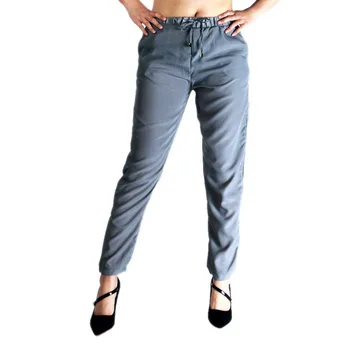 

Ladies Lace Up Fashion Chiffon Mid Waist Pants Elastic Waist Long Pants Casual Plus Size Women Trousers Pants