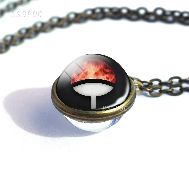 

Anime Sharingan Eye Double Sided Glass Ball Necklace Naruto Cosplay Vintage Copper Jewelry Pendant Sasuke Uchiha Clan Rinnegan