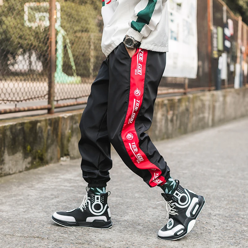 2019 Spring And Autumn New Japanese Sports Fashion Mid-rise Casual Pants Men's Contrast Pants White/Gray/Black S-3XL