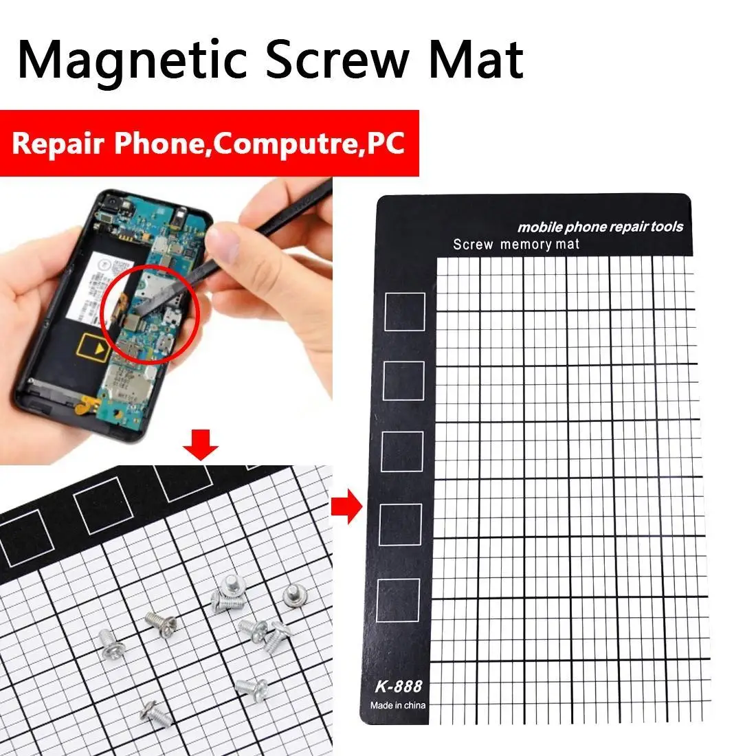 

ACEVIVI Screw Memory Mat White Magnetic Working Memory Pad Mobile Phone Repair Tools Palm Size 145 x 90mm