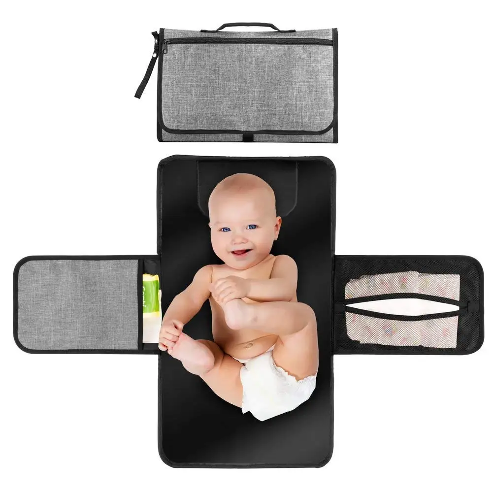 

Portable Changing Station For Newborn Baby Infant - Lightweight Travel Home Diaper Changer Mat With Pockets - Waterproof & Fol