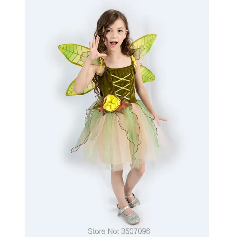Новинка года; Детский костюм «Динь-Динь» сказочное платье принцессы на Хэллоуин для девочек праздничное платье для школы и сцены+ крылья