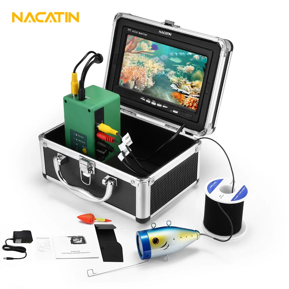 

NACATIN 30pcs LEDs Fish Finder Camera Kit IR 15 / 30 / 50M Underwater DVR 1000TVL 7" LCD Monitor IP68 Rechargable Fishing Camera