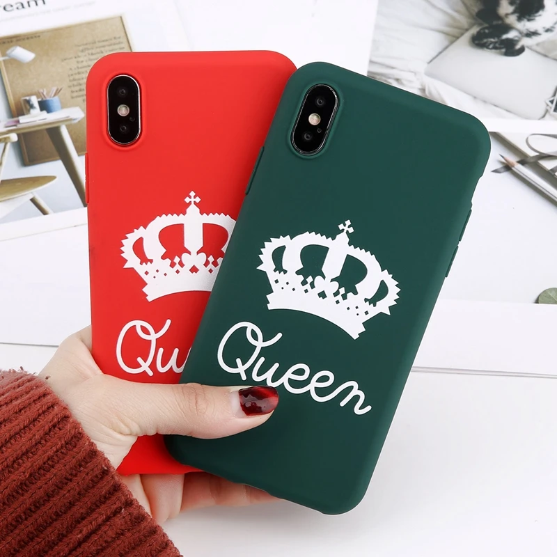 Матовый чехол для телефона с короной для iPhone 11 Pro Max XS Max X XR King queen чехол s 7 6 6s 8 Plus сплошной карамельный цвет Мягкий ТПУ полный Чехол