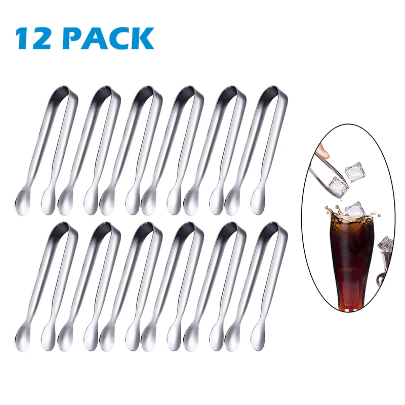 12 Pc/Set Stainless Steel Food Ice Bar Bakery Coffee Candy Sugar BBQ Bread Clip Tongs Tool Bar Kitchen Accessories Supplies
