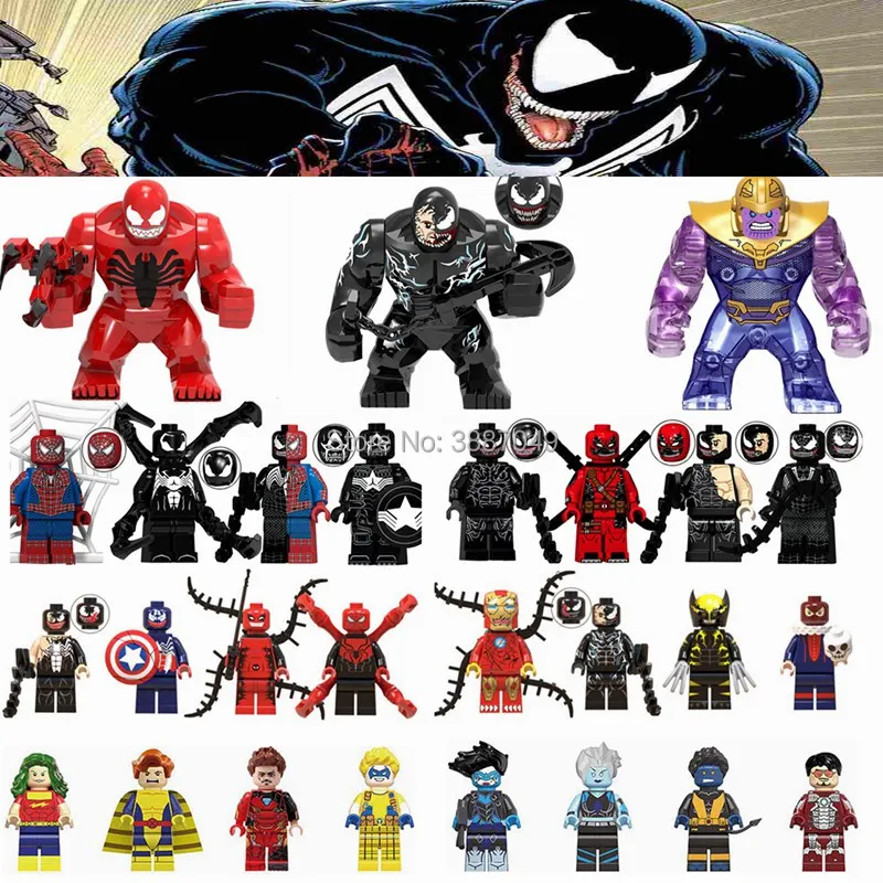 

Legoings Venom Iron Man Thanos Spiderman Captain America Carnage Deadpool Super Heroes Model Building Kits Toys For Children