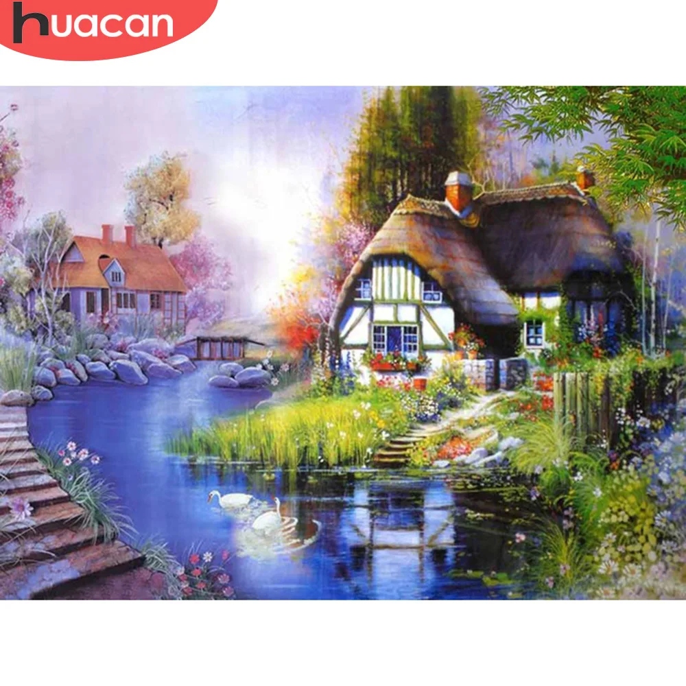 

HUACAN Diamond Embroidery Full Square Rhinestone Village 5D DIY Diamond Painting Cross Stitch Mosaic Decor Home Gift