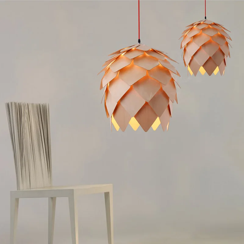  Retro Nordic Pinecone Led Pendant Lamps Modern Wooden modern DIY IQ Elements Puzzle Bedroom Art Woo - 32973320434