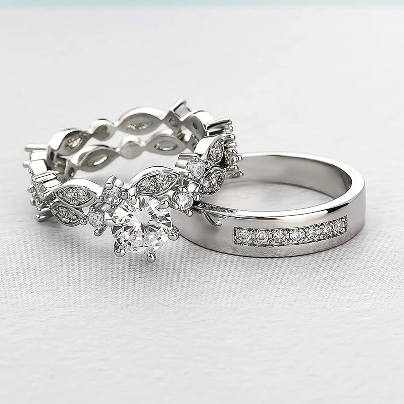 Huitan 2018 NEW Lovers' Romantic Wedding Bands Engagement Rings Set Trendy Couple CZ Jewelry Ring For Women/Men Dropshipping