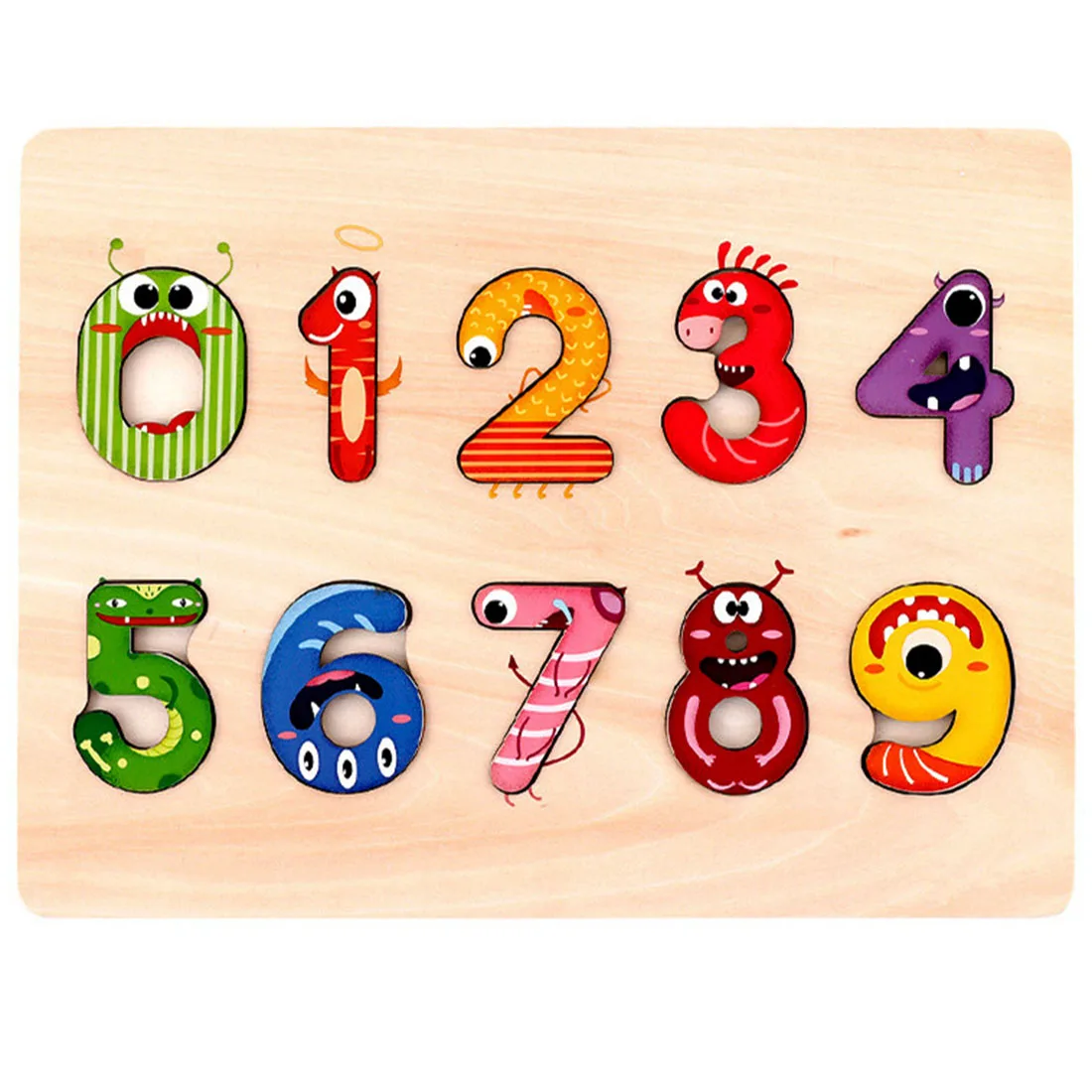 

Wooden Chunky Jigsaw Educational Learning Toy Cognitive Puzzle Board for Children Kids - Monster Numbers
