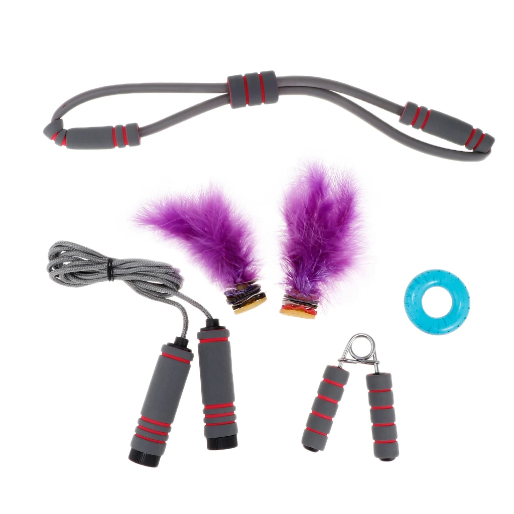 

6pcs Women Fitness Set Includes Yoga Pull Rope Jump Rope Kick Shuttlecock for Balance Training Hand Gripper Chest Exerciser