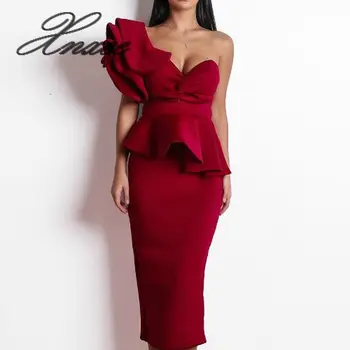 

2020 Women Sexy Bodycon Off Shoulder Bandage Dresses Female Ruffles Backless Elegant Club Dress