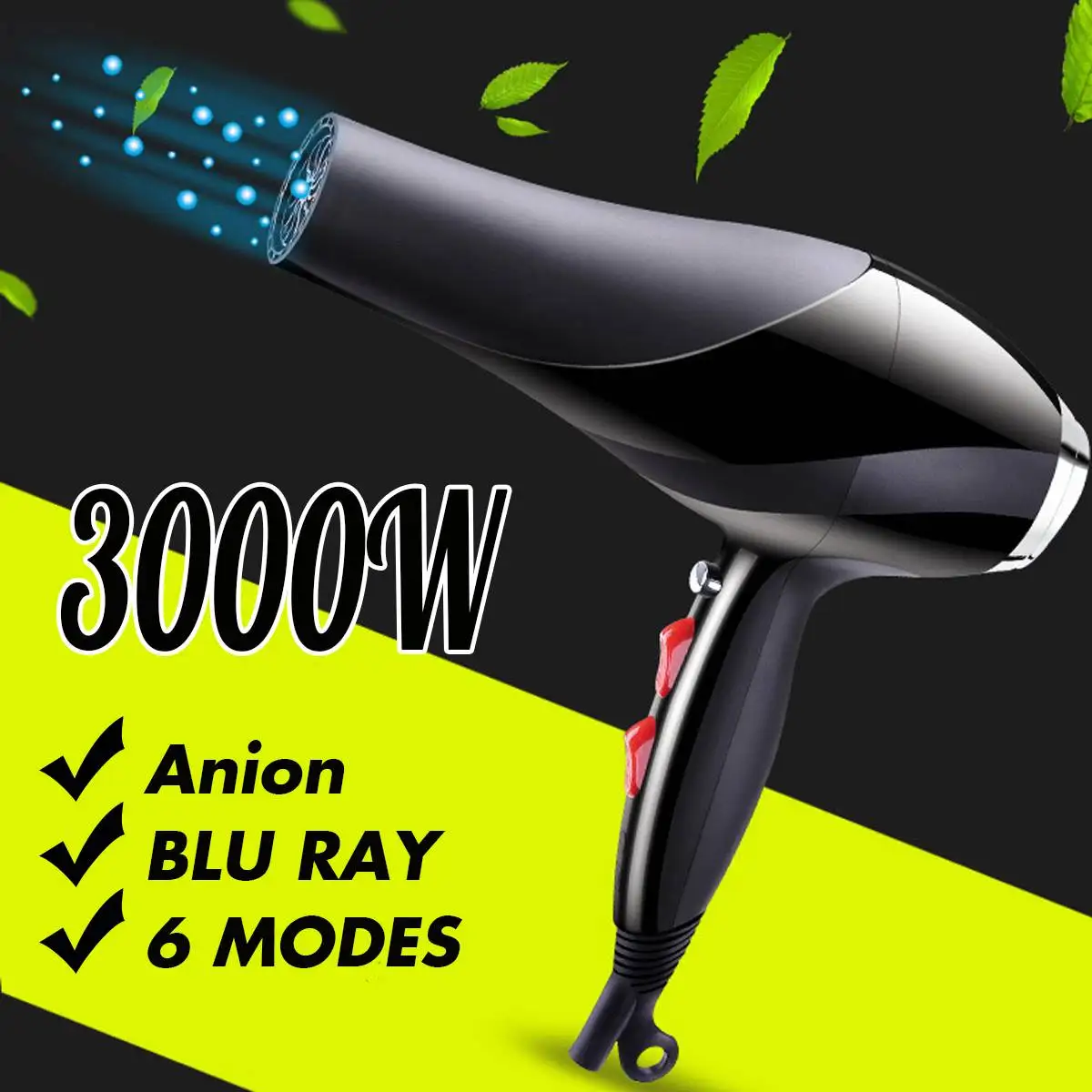 Murah Profesional Rambut Hair Dryer Ion Blu Ray Yang Kuat 3000 W Panas Kecepatan Salon Blower