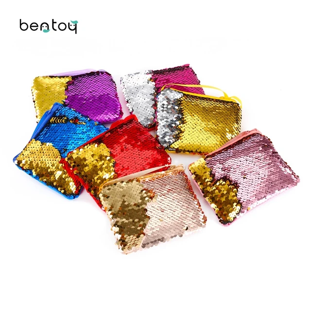 Lovely Mermaid Sequins Coin Purse Neck Strap Handbag Kids Girl Glittering Purse Small Walle Zipper Clutch Bag Earphone Package