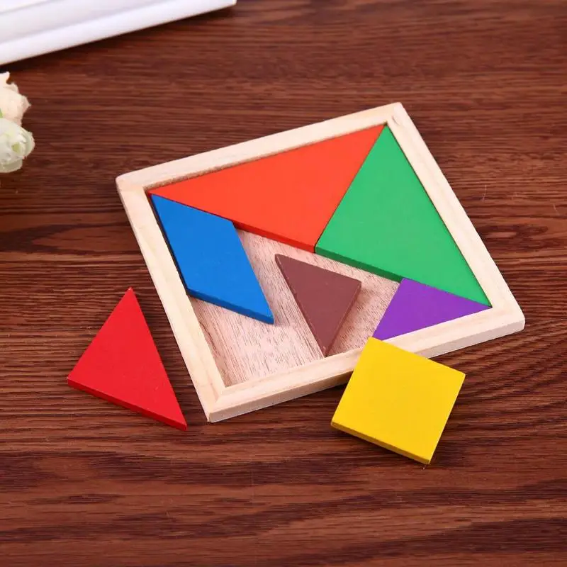 

Wooden Tangram 7 Piece Jigsaw Puzzle Colorful Square IQ Game Brain Teaser Intelligent Educational Toys For Kids Christmas Gift