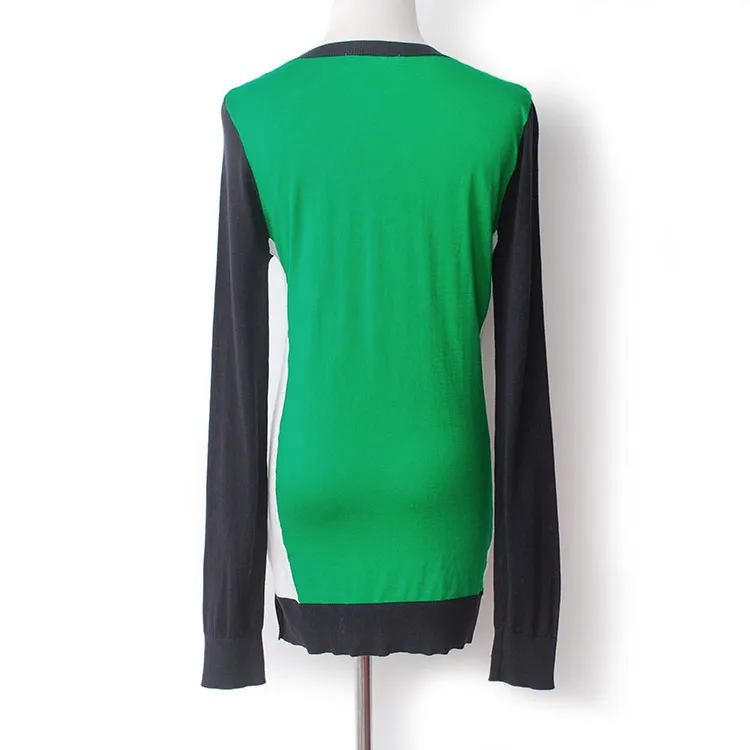 YUNINYOYO autumn thin cotton knitwear color Blocking round neck geometric pattern short front end and long back end jumper YUNINYOYO autumn thin cotton knitwear color Blocking round neck geometric pattern short front end and long back end jumper