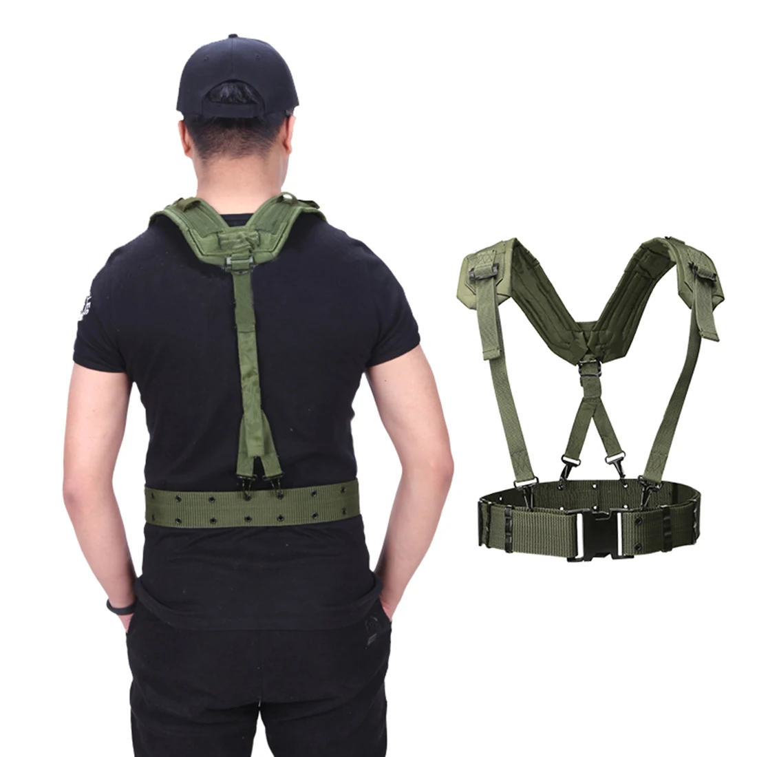  HS Adjustable Tactical Lightweight Waist Belt Harness Set for Outdoor Military Shoulder Waist Prote