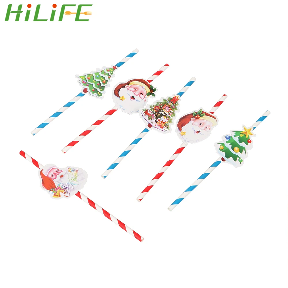 

HILIFE 3pcs/Set Disposable Straws Paper Shooting Props Party Bar Christmas Tree Santa Claus Shaped Straws Decoration Straws