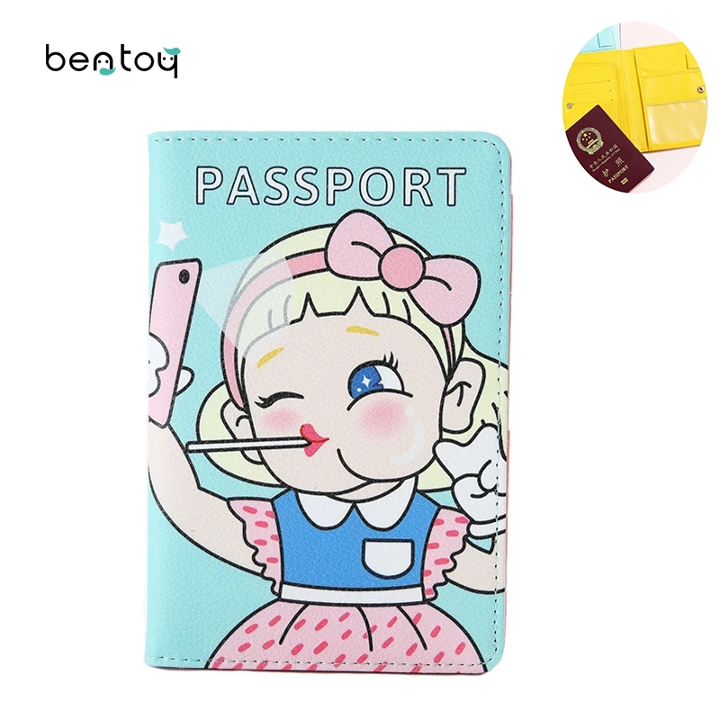 

Bentoy Cartoon Leather Passport Wallet For Women Travel Accessories PU Clutch Travel Wallet Ladies Passport Cover Card Holders