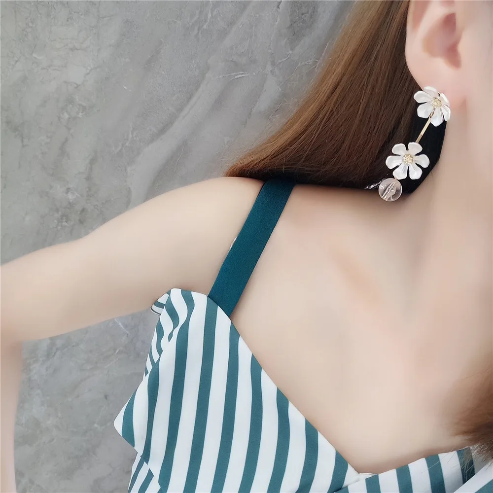 2019 KoreanZircon Petal Drop Earrings для Для женщин элегантные длинные линии Кристалл Серебряный Белый Цветы Девушка Вечерние подарки