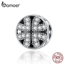 BAMOER, круглые бусины клевера для женщин, изготовление ювелирных изделий, 925 пробы, серебро, прозрачный CZ, мощеные подвески, подходят для змеиных браслетов SCC1185